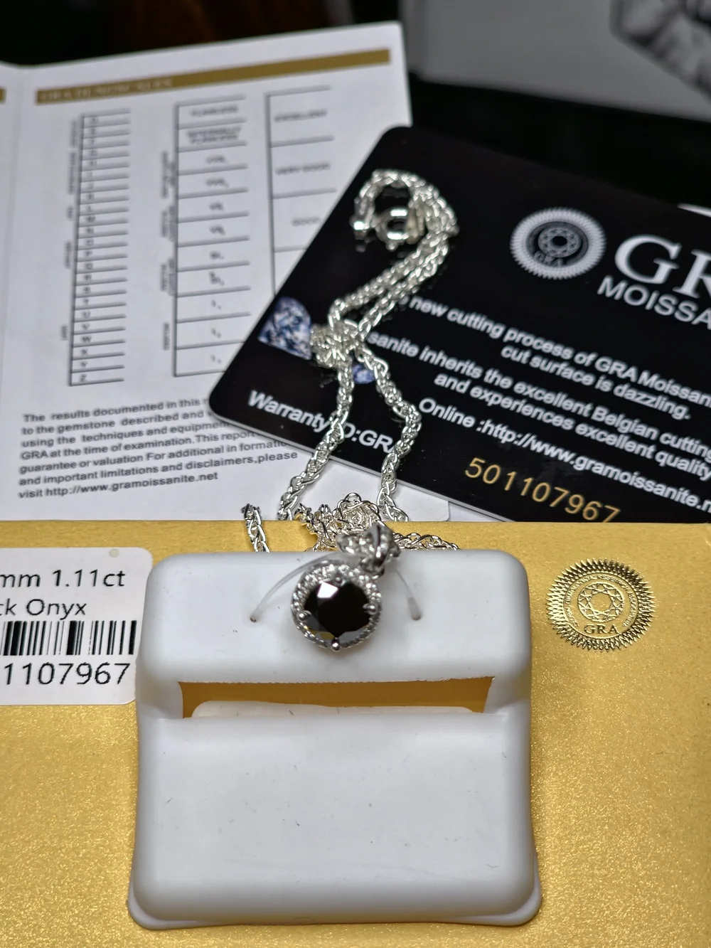 Sterling Silver Black Onyx Pendant Necklace - GRA Certified
